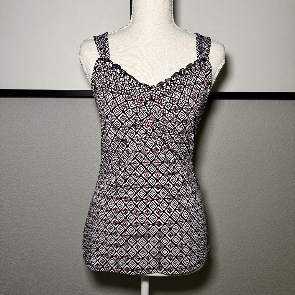 White House Black Market Printed Knit Top – XS – Black / White / Magenta